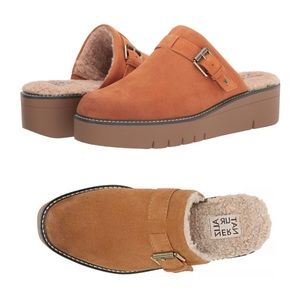 NEW NATURALIZER Wayde Leather Suede Clogs Faux Shearling Golden Maple/Brown - 10
